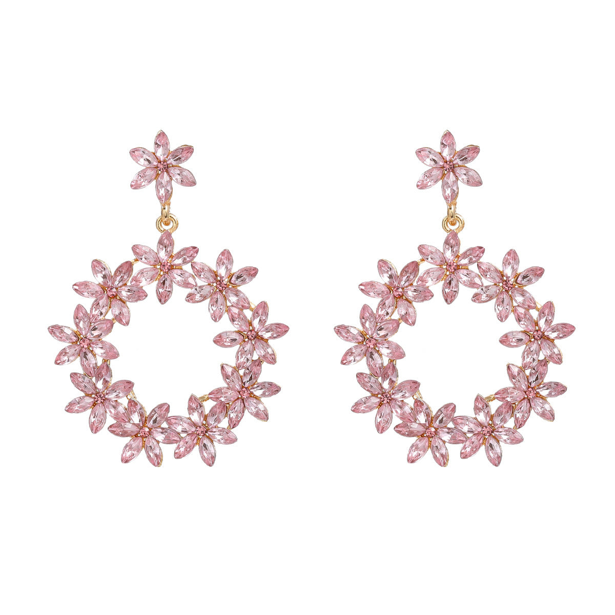 Wholesale Full Color Diamond Flower Round Earrings